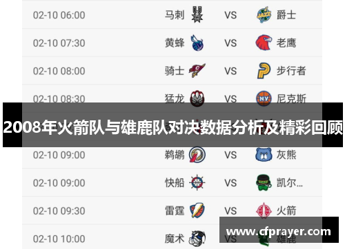 2008年火箭队与雄鹿队对决数据分析及精彩回顾