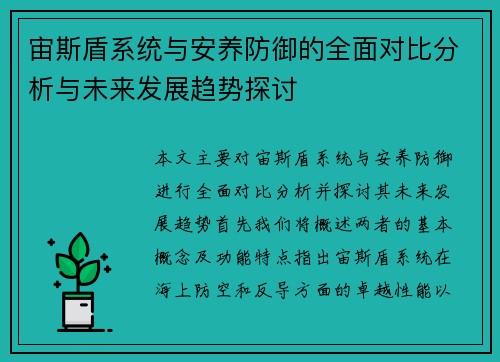 宙斯盾系统与安养防御的全面对比分析与未来发展趋势探讨